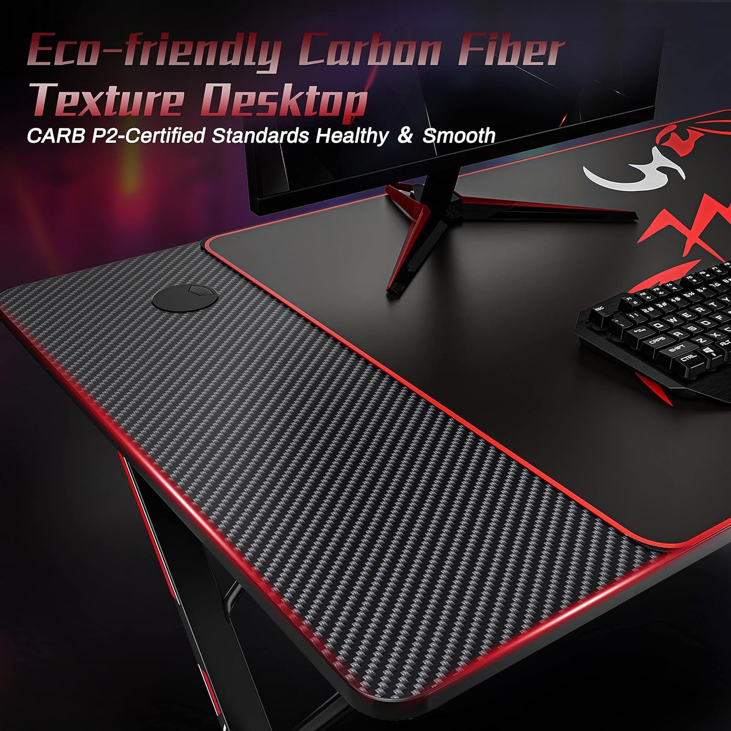 Gaming Desk 47 Inch, X Shaped Computer Desk with Mouse Pad, Headphone Hook, Gaming Controller Stand, Cup Holder