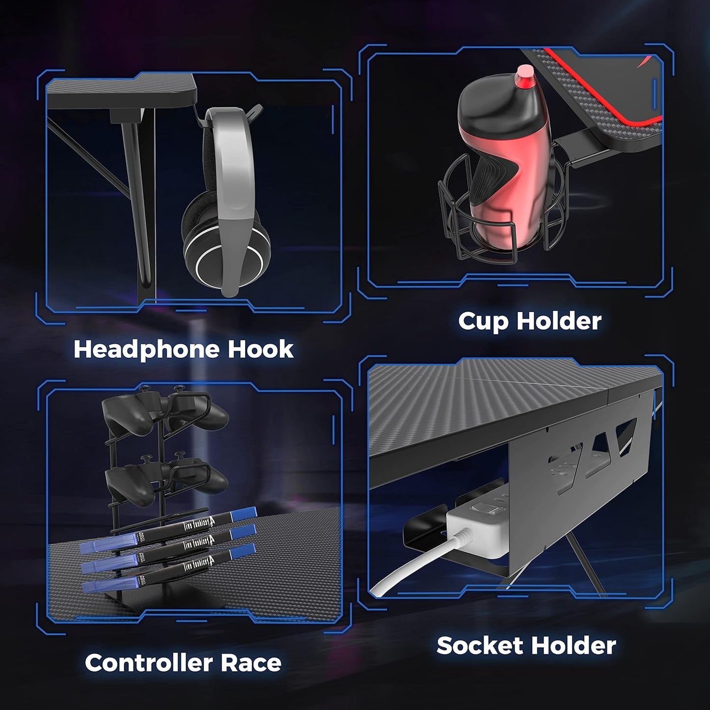 Gaming Desk 47 Inch, X Shaped Computer Desk with Mouse Pad, Headphone Hook, Gaming Controller Stand, Cup Holder