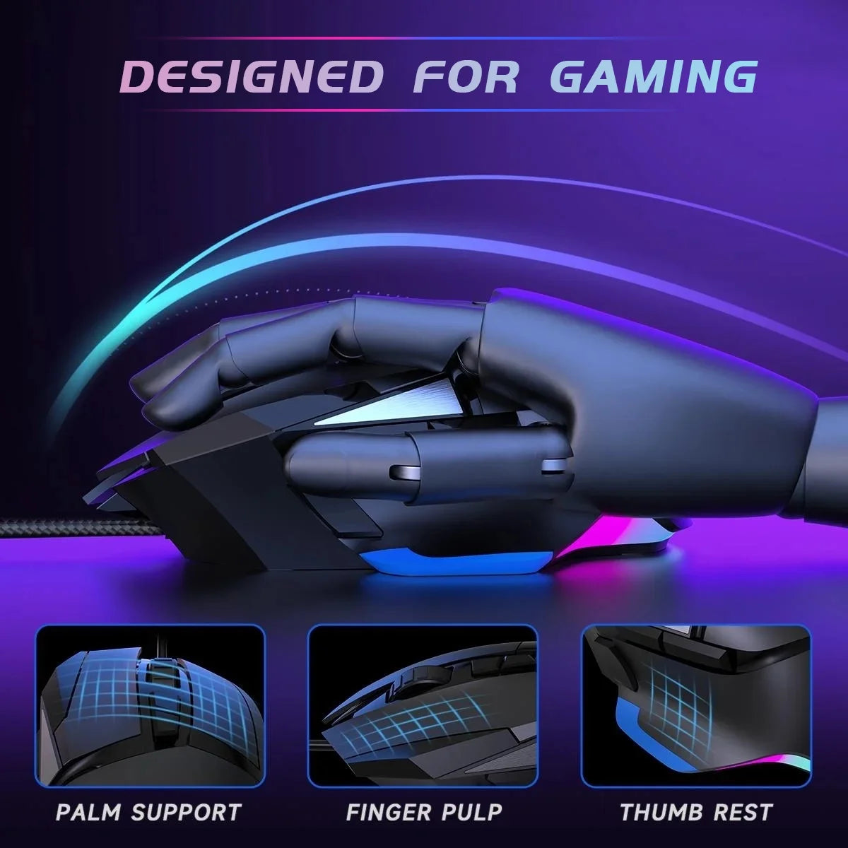 Gaming Mouse, Wired, Optical Sensor, 16000 DPI, 8 Programmable Buttons, RGB Lighting, Black