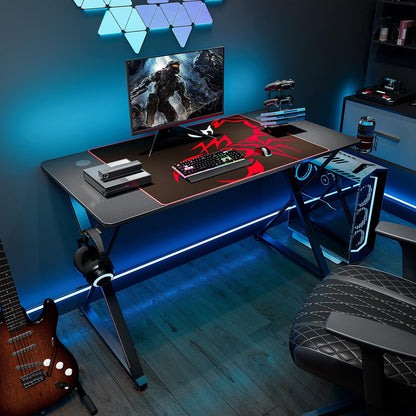 Gaming Desk 47 Inch, X Shaped Computer Desk with Mouse Pad, Headphone Hook, Gaming Controller Stand, Cup Holder
