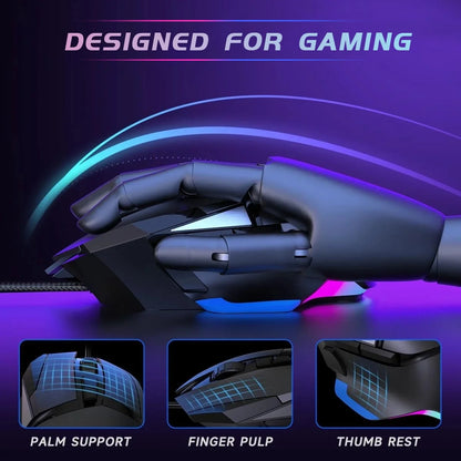 Gaming Mouse, Wired, Optical Sensor, 16000 DPI, 8 Programmable Buttons, RGB Lighting, Black
